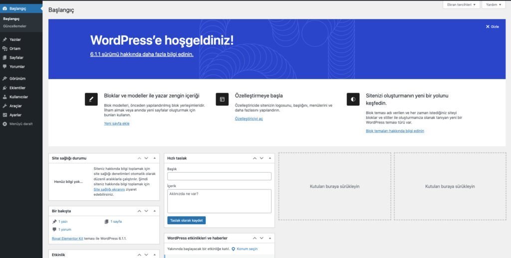 WordPress Nedir? Neden En Popüler İçerik Yönetim Sistemi? 2 Dünya genelinde en çok kullanılan içerik yönetim sistemi olan WordPress'in kullanım arayüzü ekran görüntüsü.